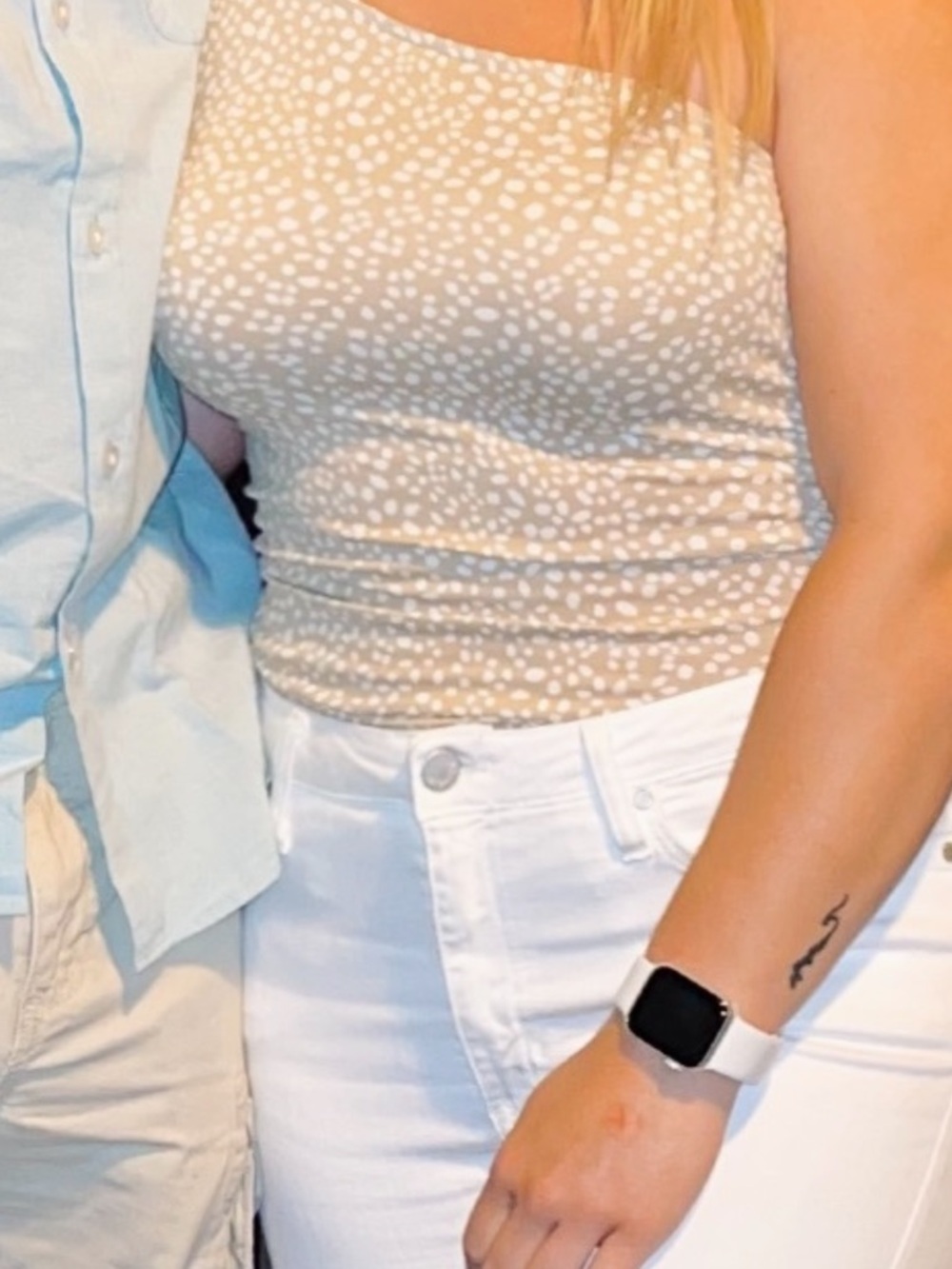 Tan and white bodysuit